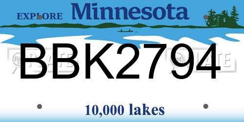BBK2794 Minnesota License Plate