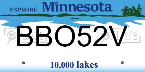 BBO52V Minnesota License Plate