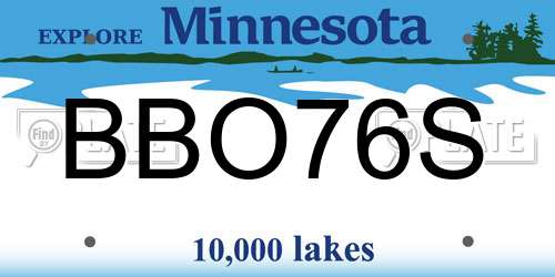 BBO76S Minnesota License Plate