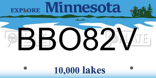 BBO82V Minnesota License Plate