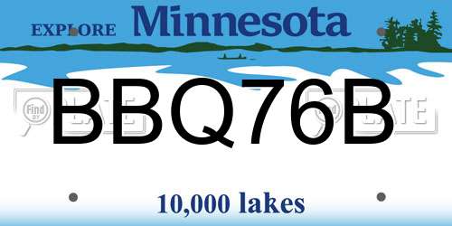 BBQ76B Minnesota License Plate