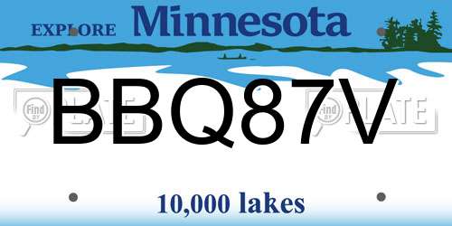 BBQ87V Minnesota License Plate
