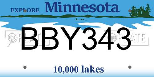 BBY343 Minnesota License Plate