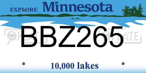 BBZ265 Minnesota License Plate