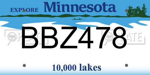 BBZ478 Minnesota License Plate