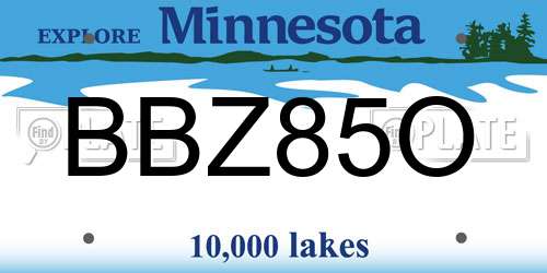 BBZ85O Minnesota License Plate