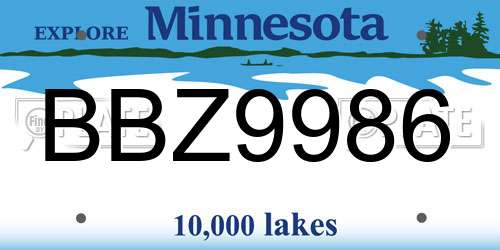 BBZ9986 Minnesota License Plate