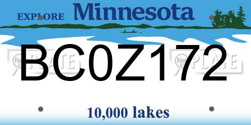 BC0Z172 Minnesota License Plate