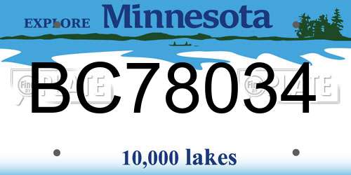 BC78034 Minnesota License Plate
