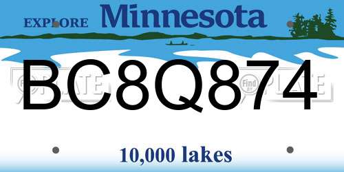 BC8Q874 Minnesota License Plate