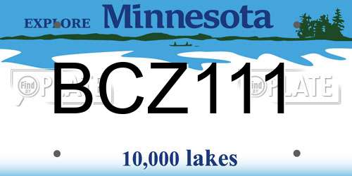 BCZ111 Minnesota License Plate