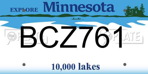 BCZ761 Minnesota License Plate