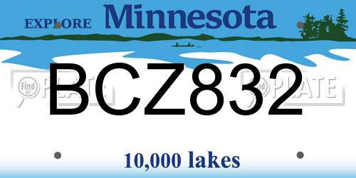 BCZ832 Minnesota License Plate