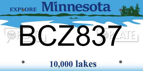 BCZ837 Minnesota License Plate