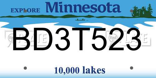 BD3T523 Minnesota License Plate