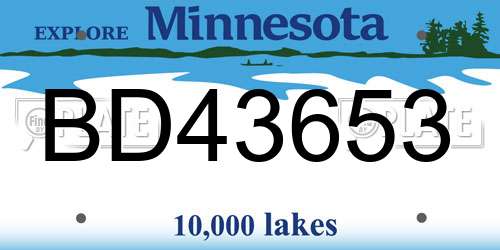 BD43653 Minnesota License Plate