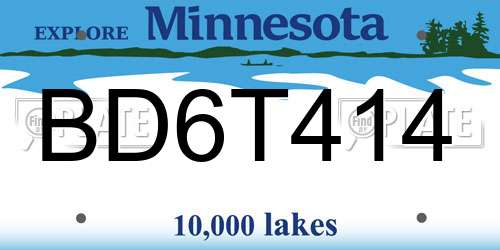 BD6T414 Minnesota License Plate