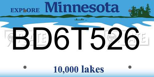 BD6T526 Minnesota License Plate