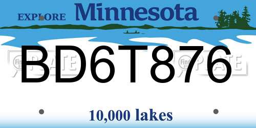 BD6T876 Minnesota License Plate