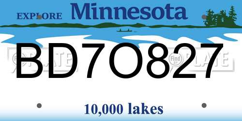 BD7O827 Minnesota License Plate