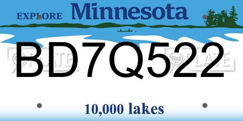 BD7Q522 Minnesota License Plate