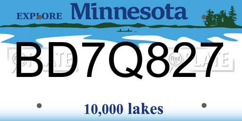 BD7Q827 Minnesota License Plate