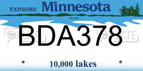 BDA378 Minnesota License Plate