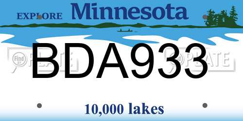 BDA933 Minnesota License Plate