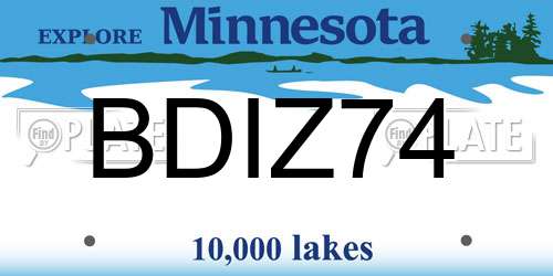 BDIZ74 Minnesota License Plate
