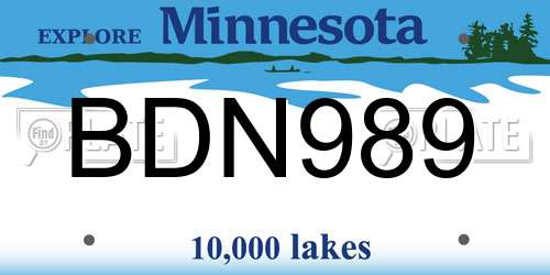 BDN989 Minnesota License Plate