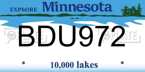 BDU972 Minnesota License Plate
