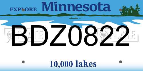 BDZ0822 Minnesota License Plate