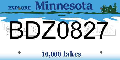 BDZ0827 Minnesota License Plate