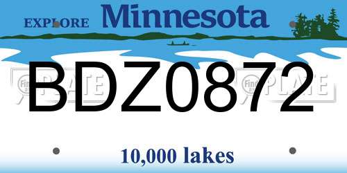 BDZ0872 Minnesota License Plate