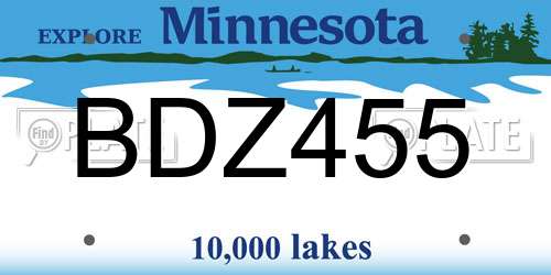 BDZ455 Minnesota License Plate