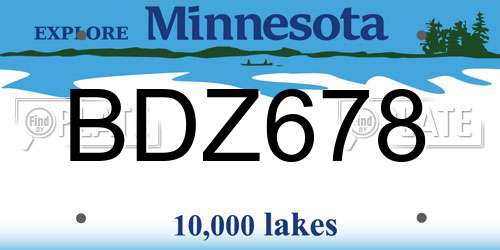 BDZ678 Minnesota License Plate
