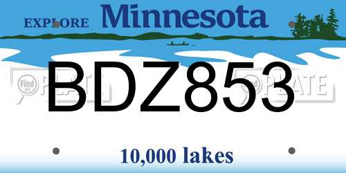 BDZ853 Minnesota License Plate