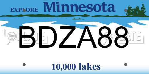 BDZA88 Minnesota License Plate