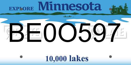 BE0O597 Minnesota License Plate