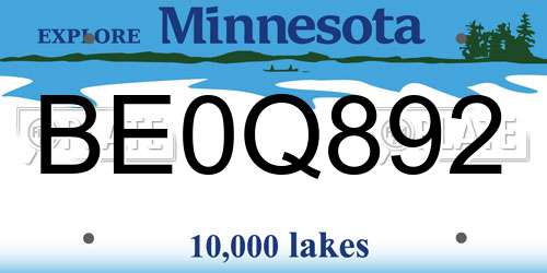 BE0Q892 Minnesota License Plate