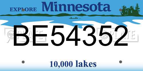 BE54352 Minnesota License Plate