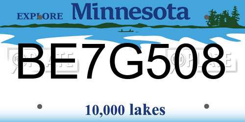 BE7G508 Minnesota License Plate