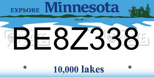 BE8Z338 Minnesota License Plate