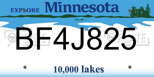 BF4J825 Minnesota License Plate
