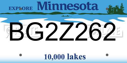 BG2Z262 Minnesota License Plate
