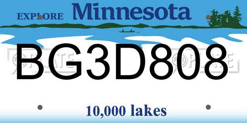 BG3D808 Minnesota License Plate