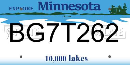 BG7T262 Minnesota License Plate
