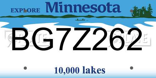 BG7Z262 Minnesota License Plate