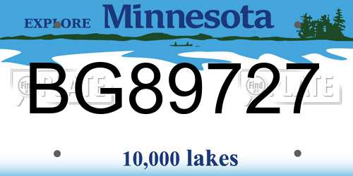 BG89727 Minnesota License Plate