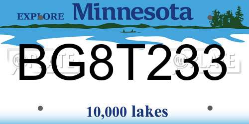 BG8T233 Minnesota License Plate